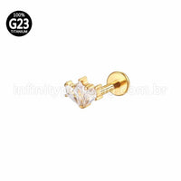 Piercing Labret Titânio Losangos 3 Pedras Zircônia