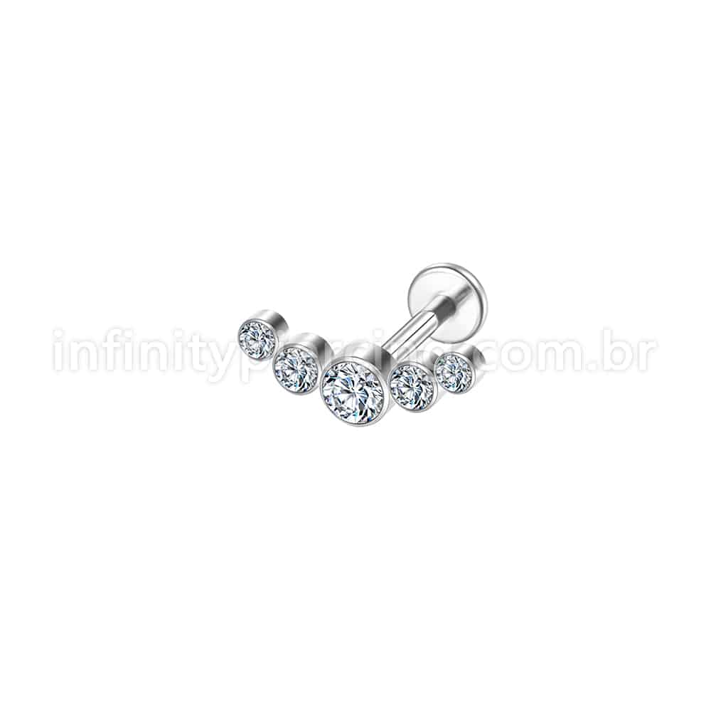 Piercing Labret Aço Cirúrgico Cluster 5 Zircônias