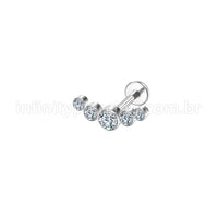 Piercing Labret Aço Cirúrgico Cluster 5 Zircônias