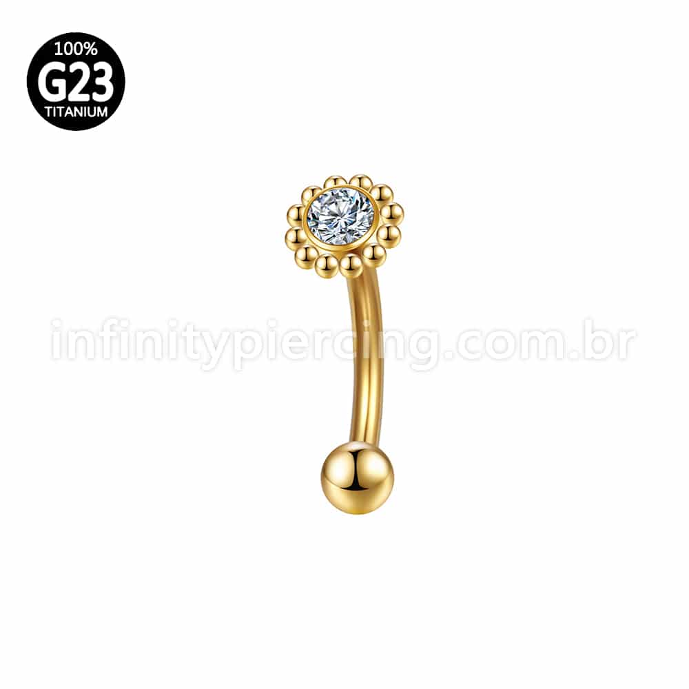 Piercing Minibarbell Curvo Titânio Flor Zircônia Indiano