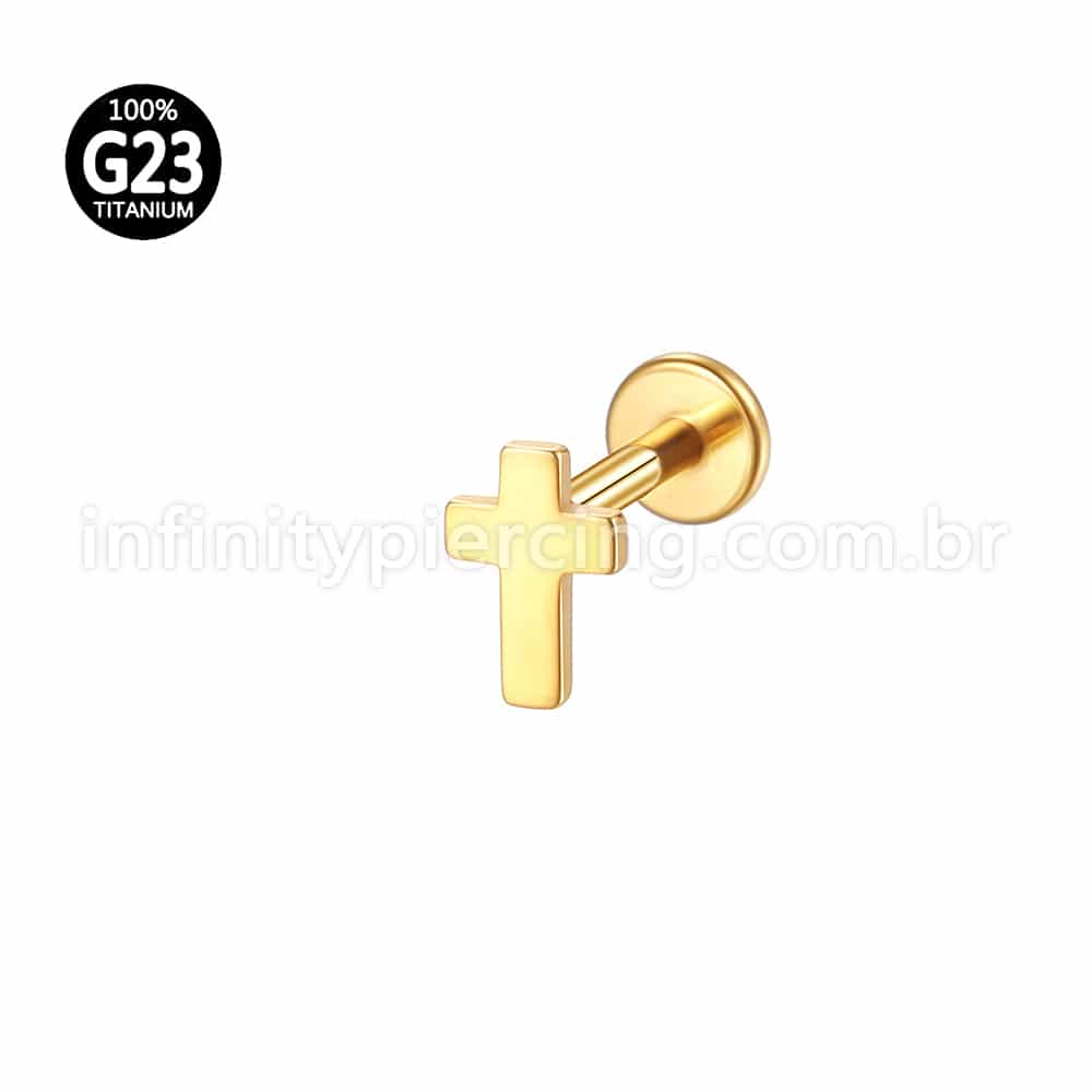Piercing Labret Titânio Cruz Rosca Interna