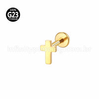Piercing Labret Titânio Cruz Rosca Interna
