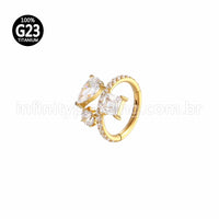 Piercing Argola Titânio Segmento Articulado Gota/Quadrado/Redondo Zircônia