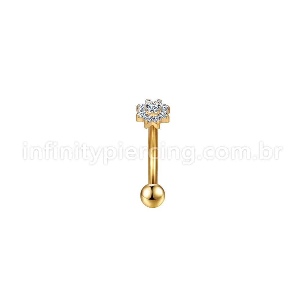Piercing Minibarbell Curvo Aço Cirúrgico Flor Zircônia