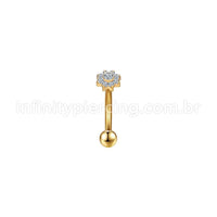 Piercing Minibarbell Curvo Aço Cirúrgico Flor Zircônia