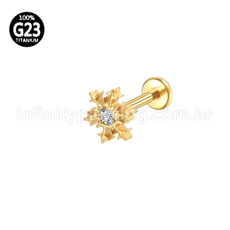 Piercing Labret Titânio Floco De Neve Zircônias