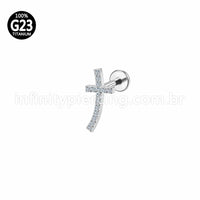 Piercing Labret Titânio Cruz Curva Zircônia