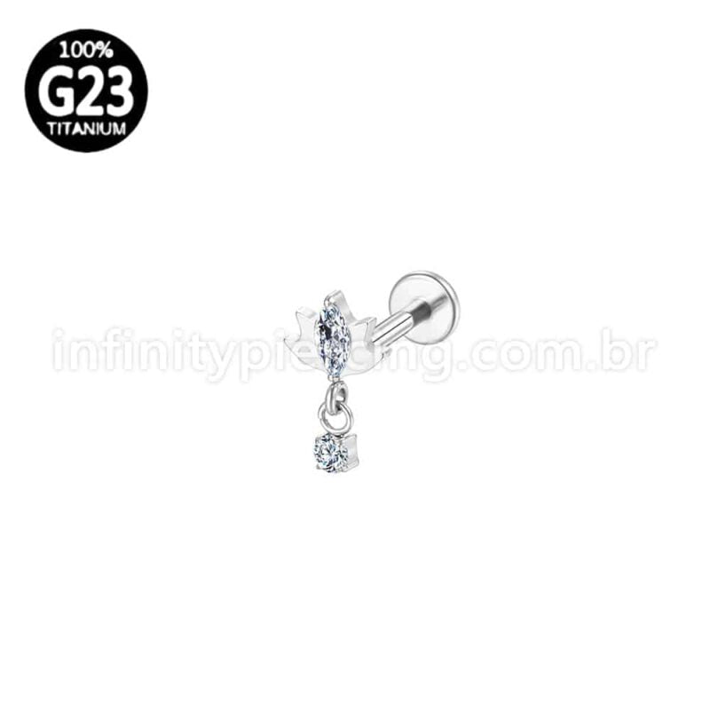 Piercing Labret Titânio Flor Com Pingente Zircônia