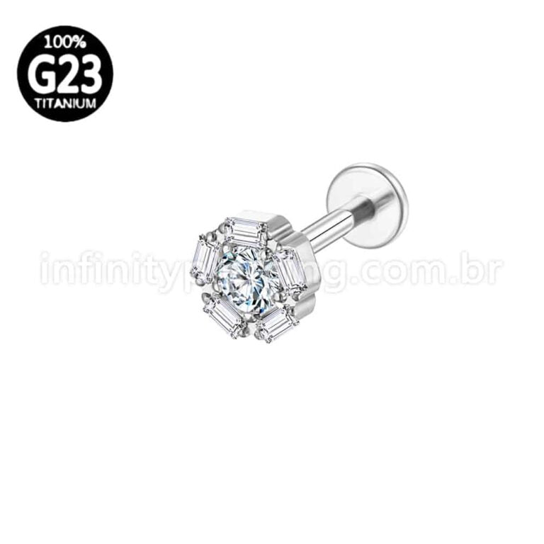 Piercing Labret Titânio Redondo Zircônia Cravejada