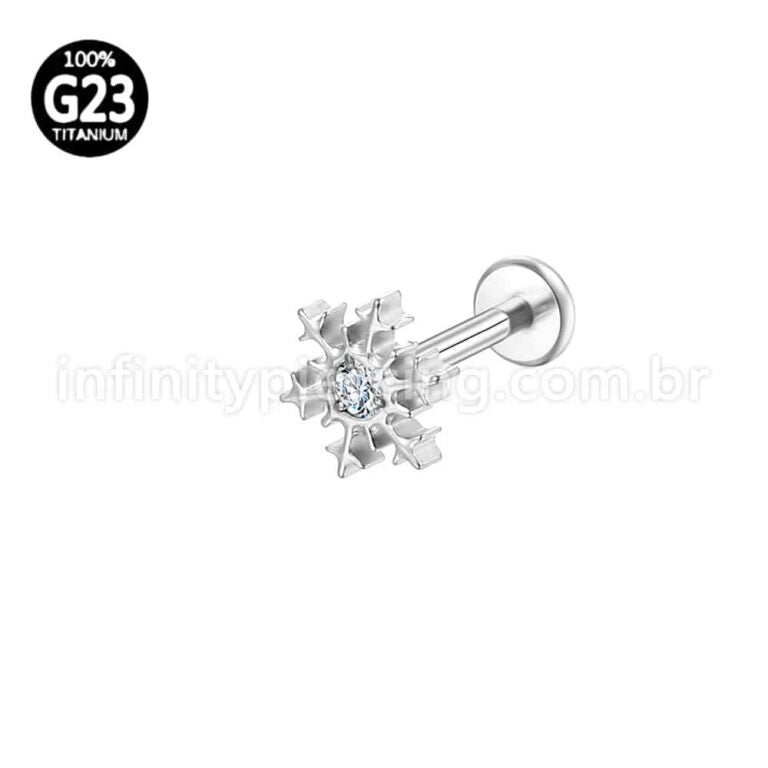 Piercing Labret Titânio Floco De Neve Zircônias