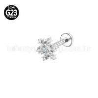 Piercing Labret Titânio Floco De Neve Zircônias