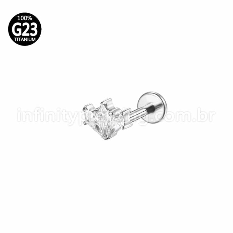 Piercing Labret Titânio Losangos 3 Pedras Zircônia