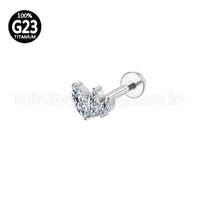 Piercing Labret Titânio Trio Folhas Zircônia