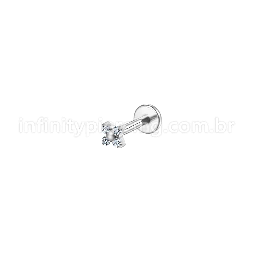 Piercing Labret Aço Cirúrgico Flor 4 Pétalas Zircônia