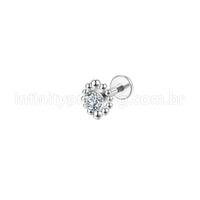 Piercing Labret Aço Cirúrgico Flor Zircônia Cravada