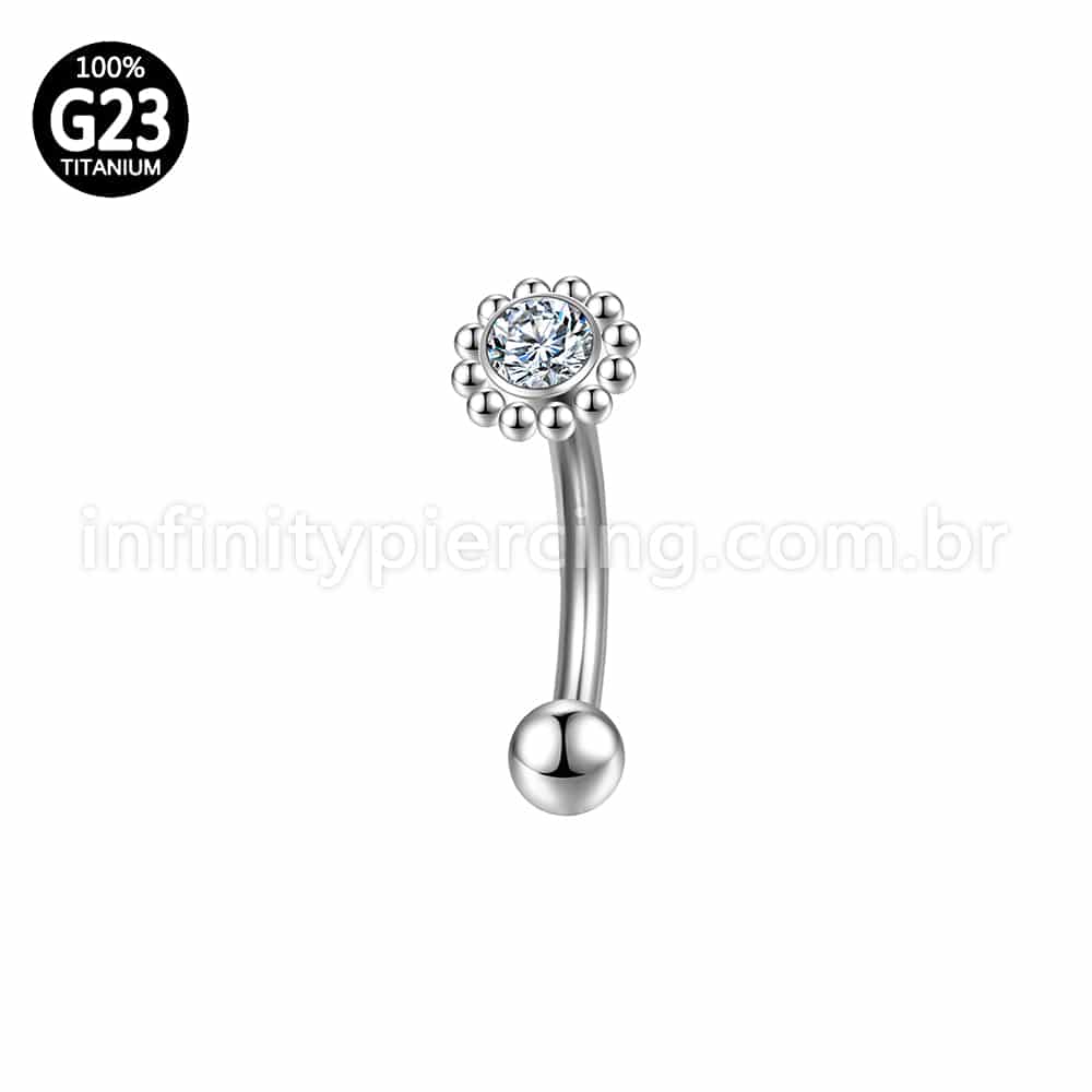 Piercing Minibarbell Curvo Titânio Flor Zircônia Indiano