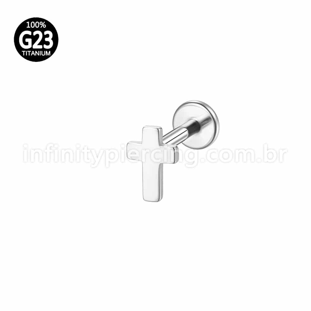 Piercing Labret Titânio Cruz Rosca Interna