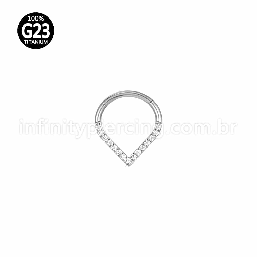 Piercing Argola Gota Titânio Segmento Articulado Zircônia Cravejada