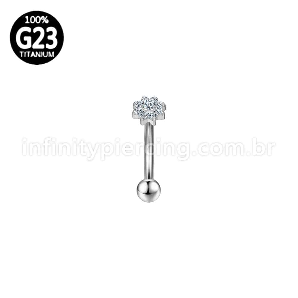 Piercing Minibarbell Curvo Titânio Flor 9 Zircônias