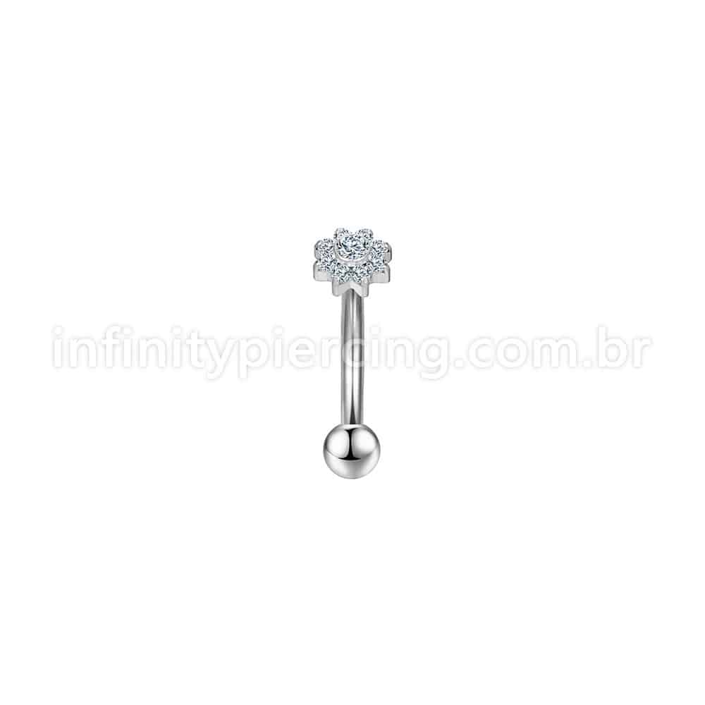 Piercing Minibarbell Curvo Aço Cirúrgico Flor Zircônia