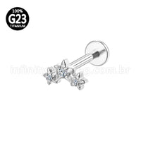 Piercing Labret Titânio 3 Estrelas Zircônias
