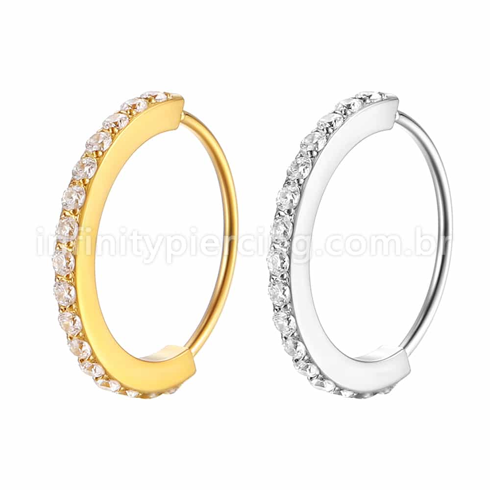 Piercing Argola Aço Cirúrgico Torção 1 Fileira Zircônia Cravejada