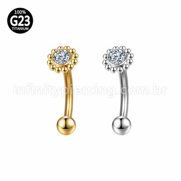 Piercing Minibarbell Curvo Titânio Flor Zircônia Indiano