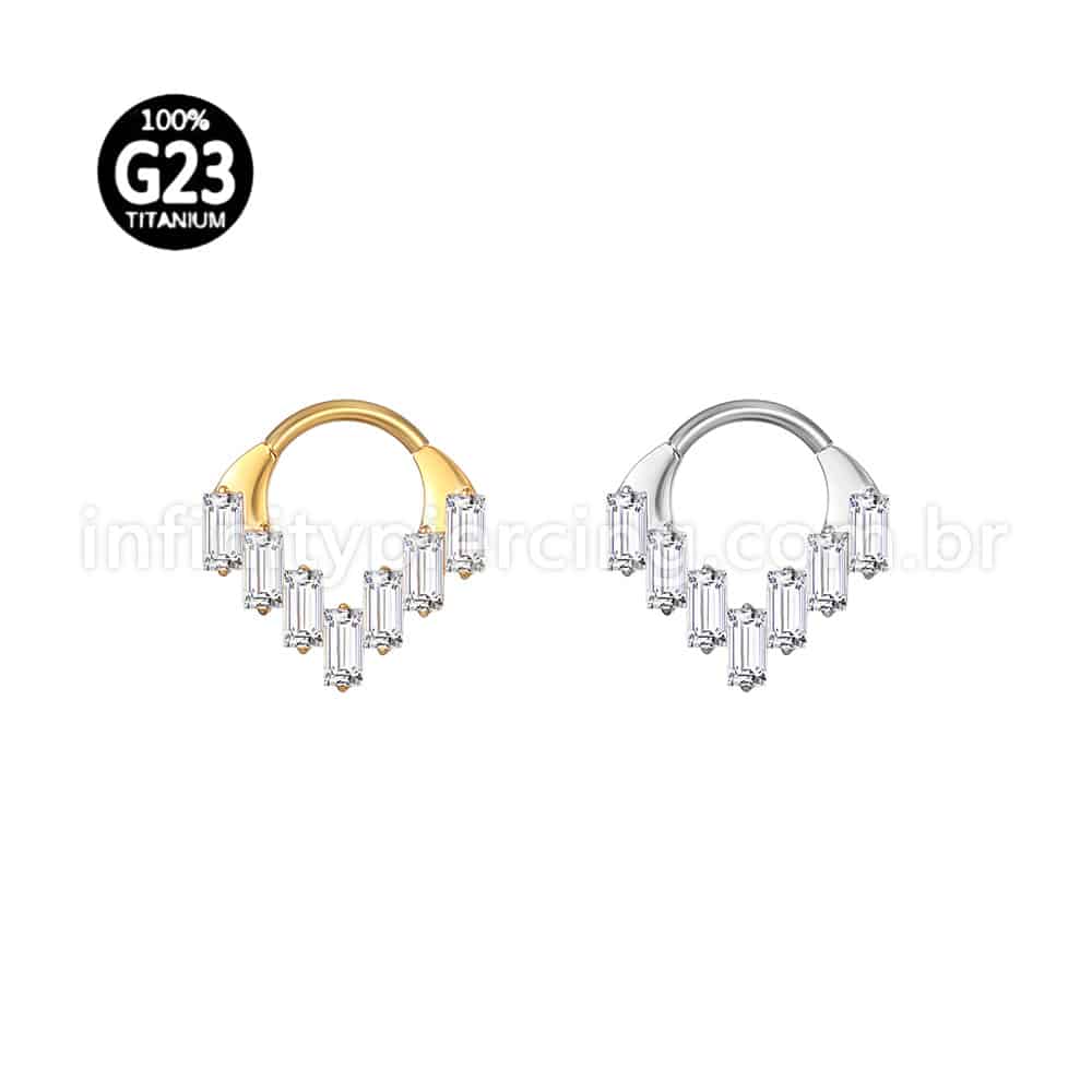 Piercing Argola Titânio Detalhes Retangulares Zircônia Cravejada