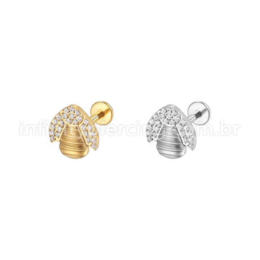 Piercing Labret Aço Cirúrgico Abelha Zircônia Cravejada