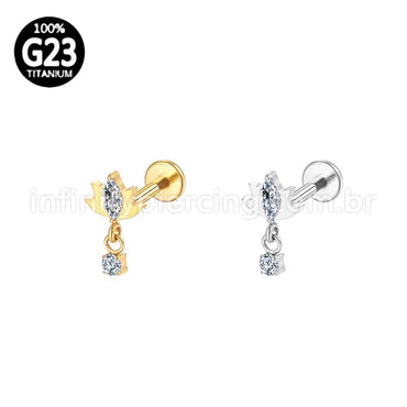 Piercing Labret Titânio Flor Com Pingente Zircônia