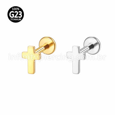 Piercing Labret Titânio Cruz Rosca Interna