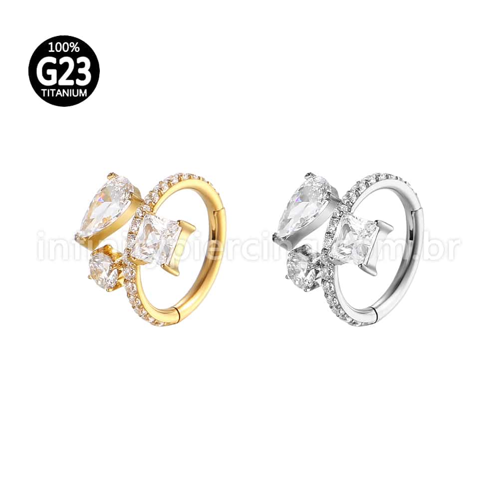Piercing Argola Titânio Segmento Articulado Gota/Quadrado/Redondo Zircônia