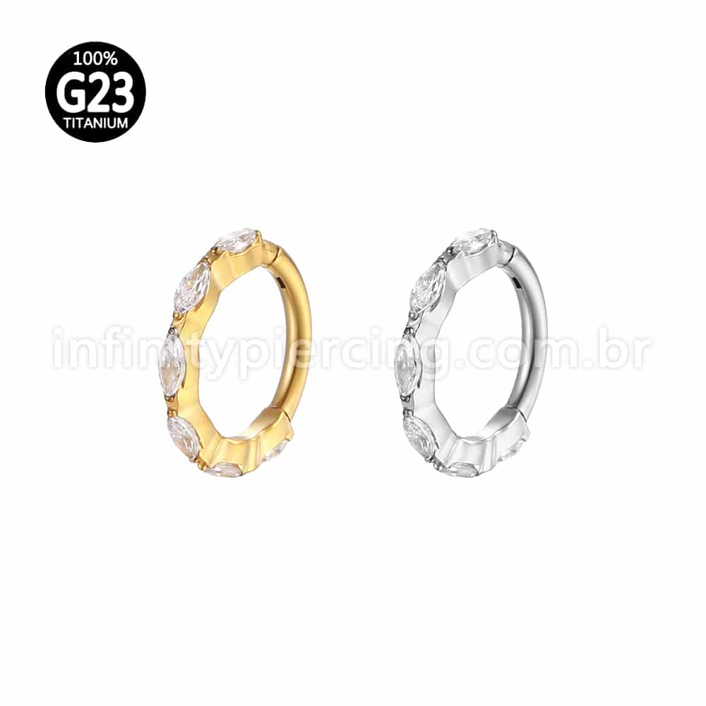 Piercing Argola Titânio Segmento Articulado Zircônia Cravejada