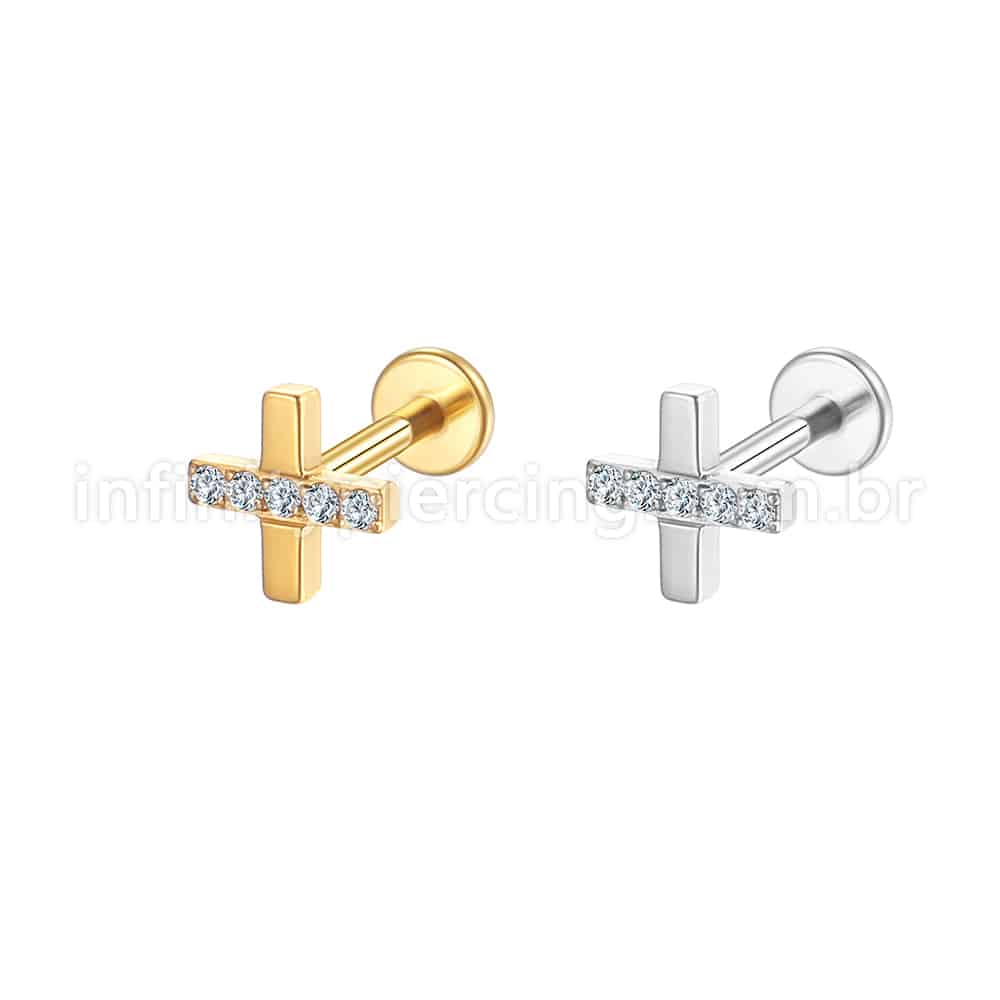 Piercing Labret Aço Cirúrgico X Zircônia Cravejada