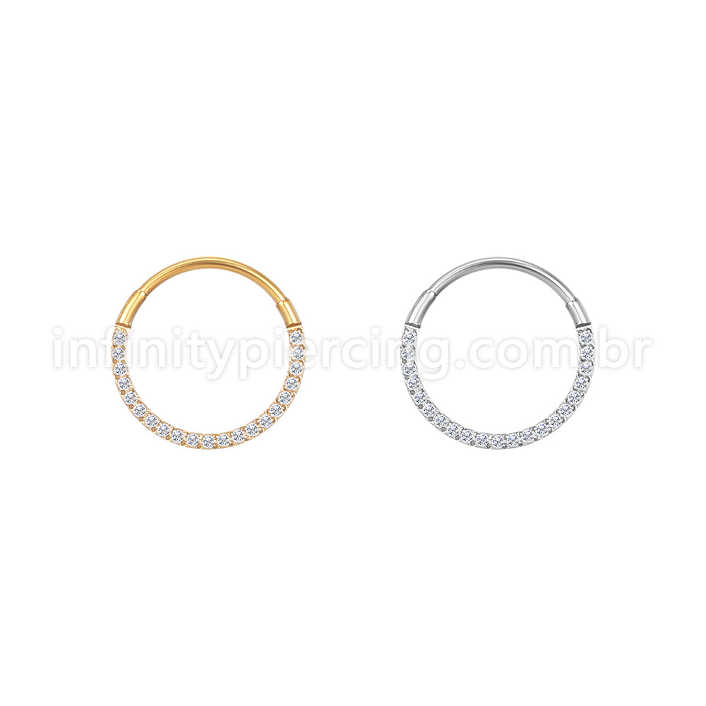 Piercing Argola Aço Cirúrgico Segmento Articulado Zircônia Frontal