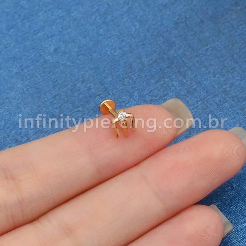 Piercing Labret Aço Cirúrgico Tridente 1 Zircônia