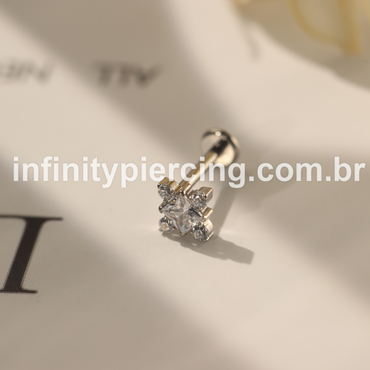 Piercing Labret Aço Cirúrgico 5 Zircônias