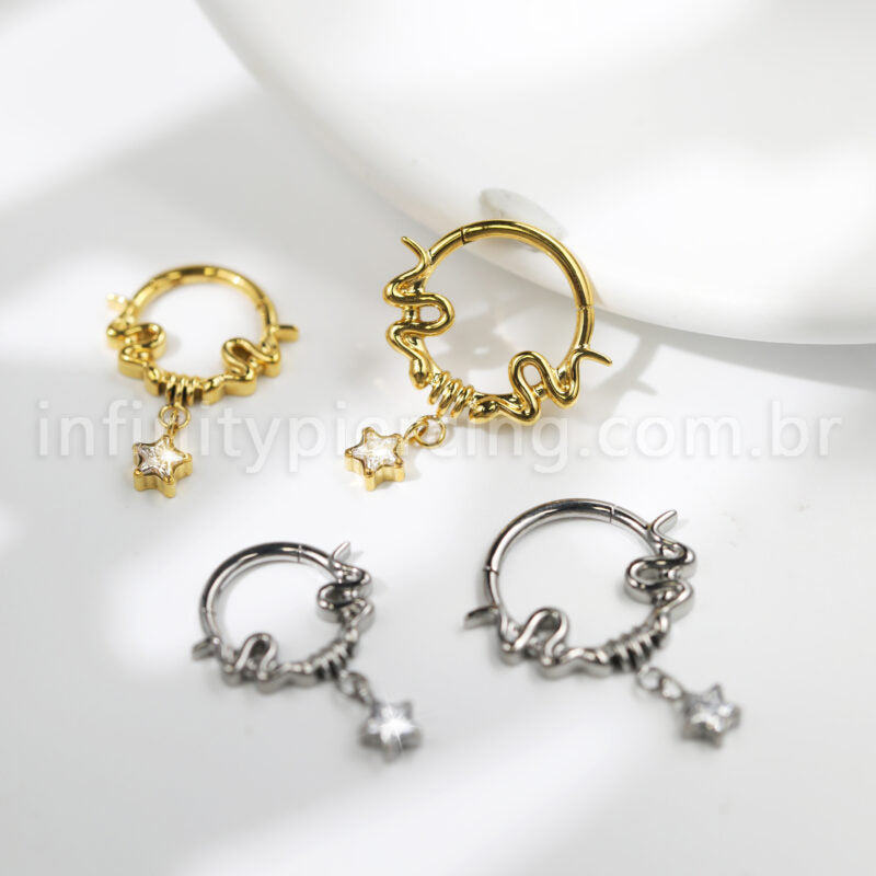 Piercing Argola Titânio Detalhada Com Pingente Estrela