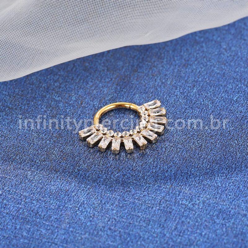 Piercing Argola Aço Cirúrgico Segmento Articulado Zircônia Cravejada