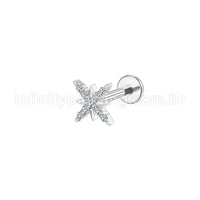 Piercing Labret Aço Cirúrgico Floco De Neve Zircônia Cravejada