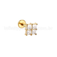 Piercing Labret Aço Cirúrgico Zircônia Cravejada Quadrada