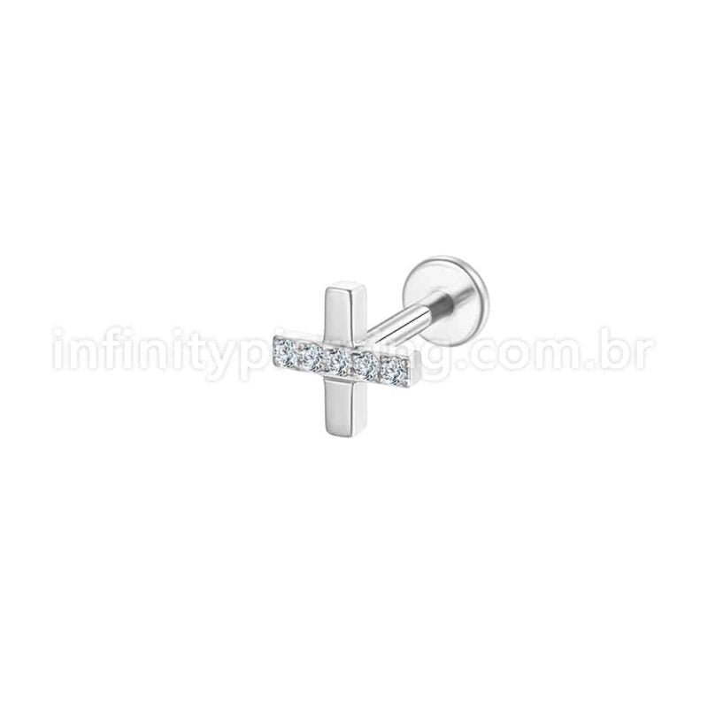 Piercing Labret Aço Cirúrgico X Zircônia Cravejada