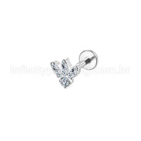 Piercing Labret Aço Cirúgico 4 Zircônias