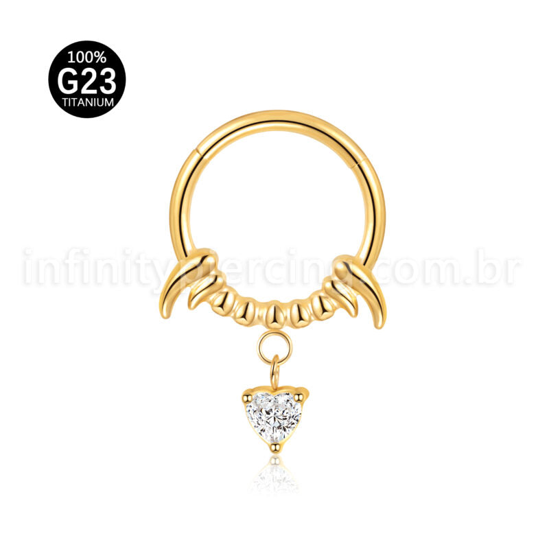 Piercing Argola Titânio Segmento Articulado Presas Com Pingente De Coração