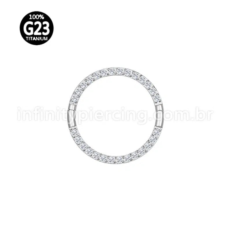 Piercing Argola Titânio Abertura Meio a Meio Zircônia Cravejada Frontal Completa
