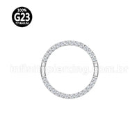 Piercing Argola Titânio Abertura Meio a Meio Zircônia Cravejada Frontal Completa
