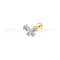 Piercing Labret Aço Cirúrgico Borboleta Zircônia