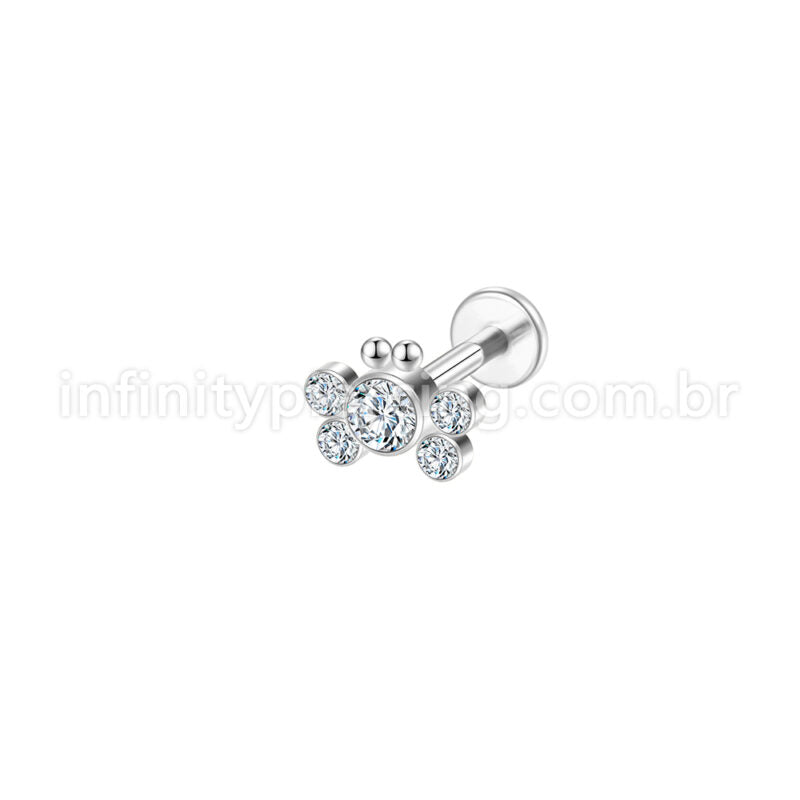 Piercing Labret Aço Cirúrgico Borboleta Zircônia Cravada