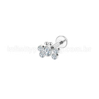 Piercing Labret Aço Cirúrgico Borboleta Zircônia Cravada