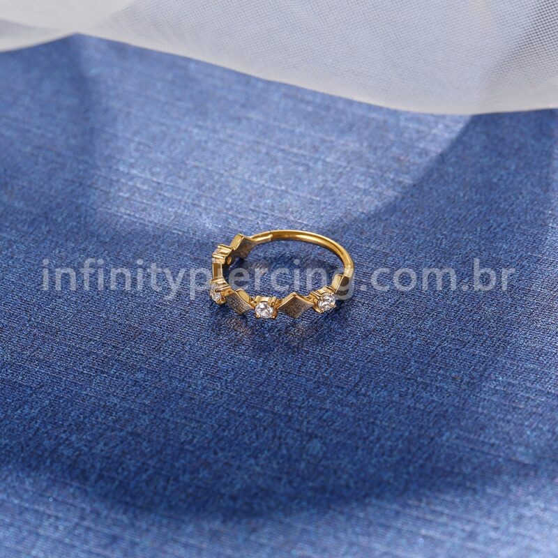 Piercing Argola  Aço Cirúrgico Segmento Articulado Quadrado Zircônia